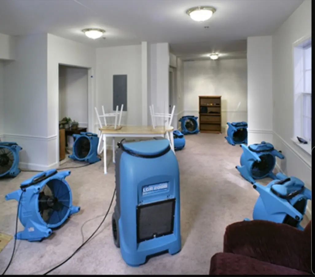 Air movers and dehumidifier setup for Water Damage Restoration in Takoma Park